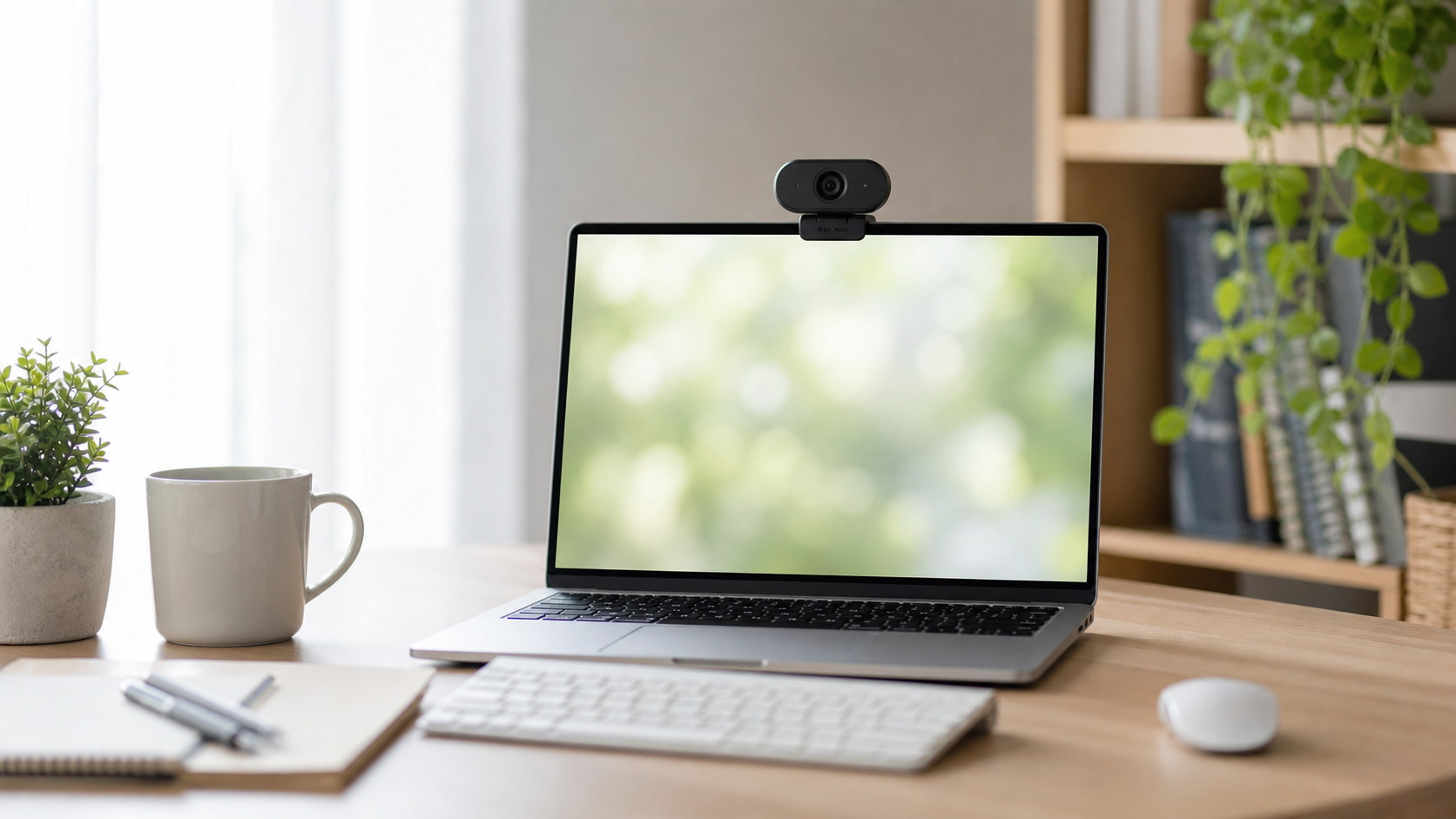 テレワーク向けWebカメラを設置した明るいデスク環境