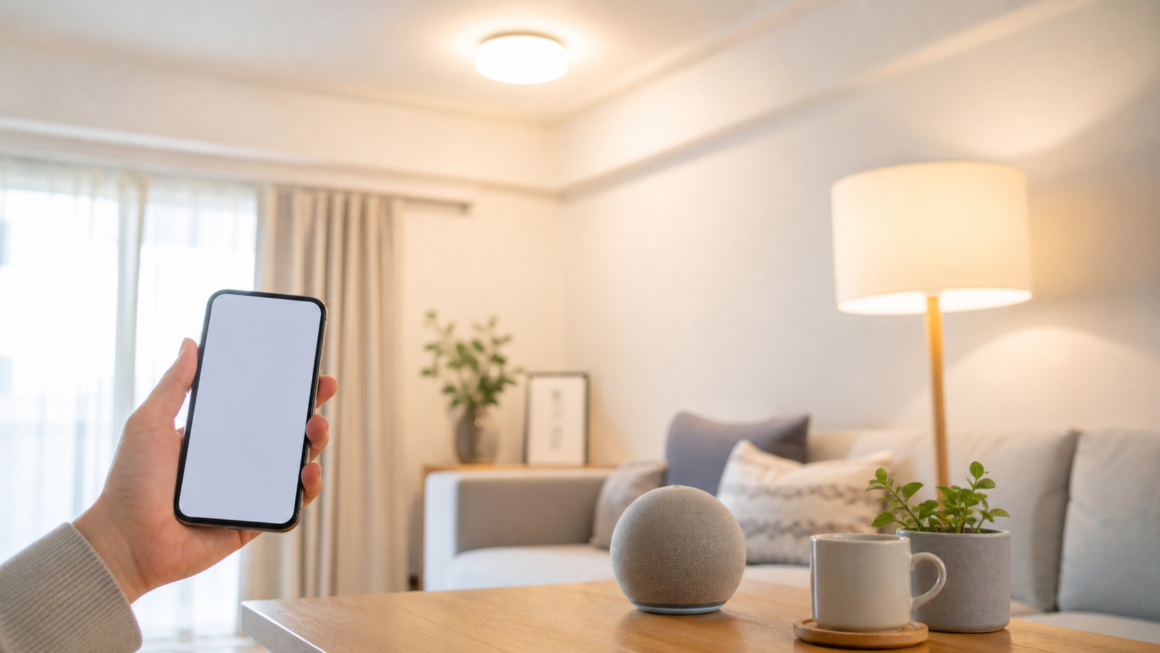 スマートLED電球で明るさを調整したリビングのイメージ
